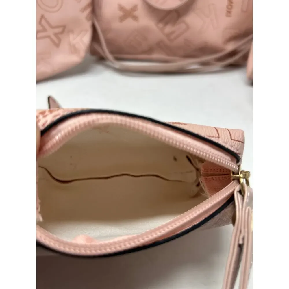 MKMEMOXI Mei & Ge Women's Fashion Retro Letter Print Pink Purse 6 Piece Set